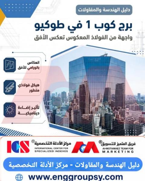 برج كوب 1 في طوكيو واجهة من الفولاذ المعكوس تعكس الأفق